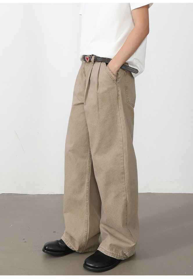 Quần dài nam ống rộng chữ A hai ly lập thể phong cách Hàn Quốc, lưng trung, thoải mái — Xám đen, màu kaki, màu xám nhạt chi tiết 24