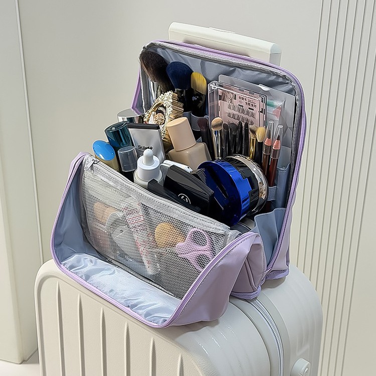 Cuero PU impermeable con espejo bolsa de maquillaje de mujer vertical de gran capacidad portátil bolsa de bolsillo de viaje portátil bolsa de almacenamiento