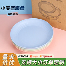加工定制小麦秸秆盘子家用25cm塑料圆盘加厚北欧风大号水果盘菜盘