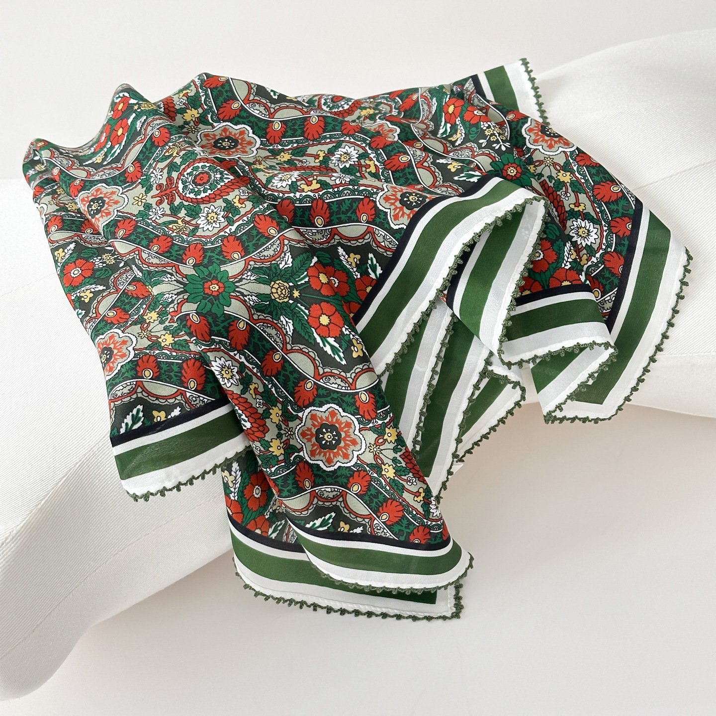 Spring Floral Silk Crepe Scarf For Women - Elegant & Fashionable For Spring/Autumn - Thumbnail 3