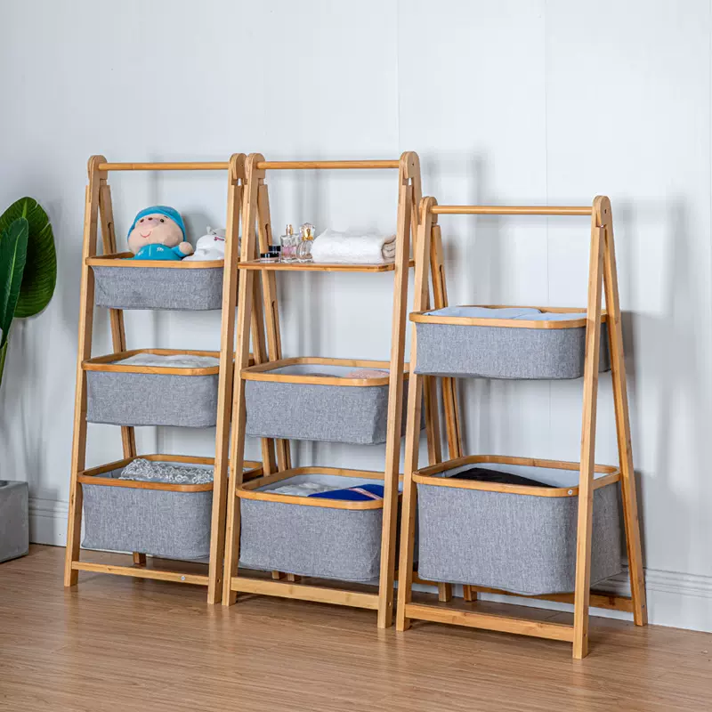 可折叠收纳筐脏衣服收纳篮家用洗衣篮双层脏衣篓竹布收纳架代发