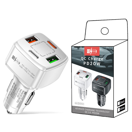 4-in-1 38wPD+qc3.0 3.1A 2USB+Type-c fast charging car charger dual line car charger