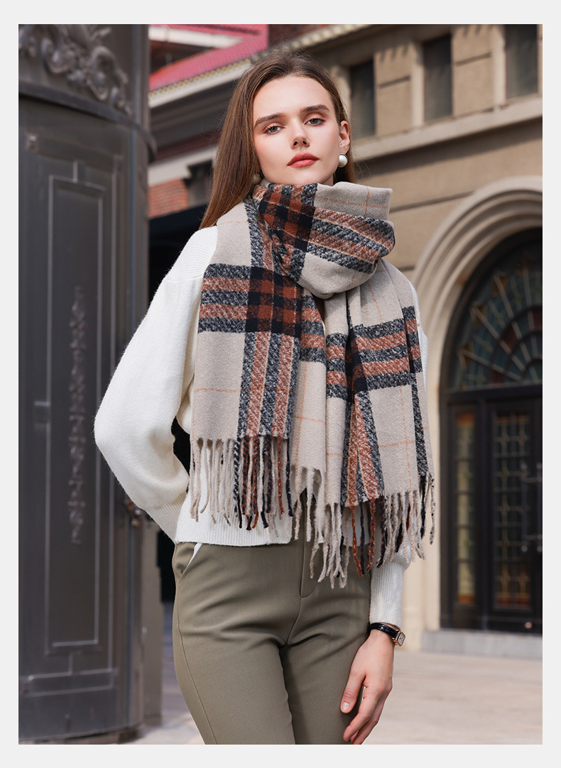 Écharpe pour femme 2024 Nouvelle écharpe tricotée chaude haut de gamme polyvalente double face automne/hiver pour étudiantes_voghion.com