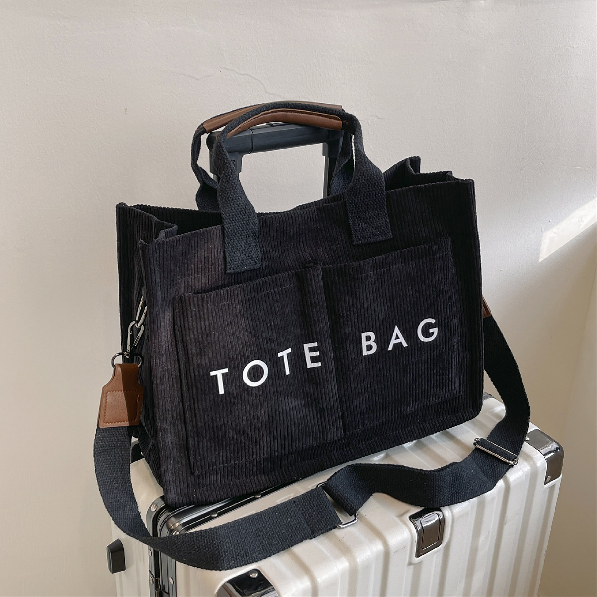 Retro Corduroy Material Casual Versatile Tote Bag Fashion Letter Pattern Single Shoulder Crossbody Bag Cross-Border Hot Style