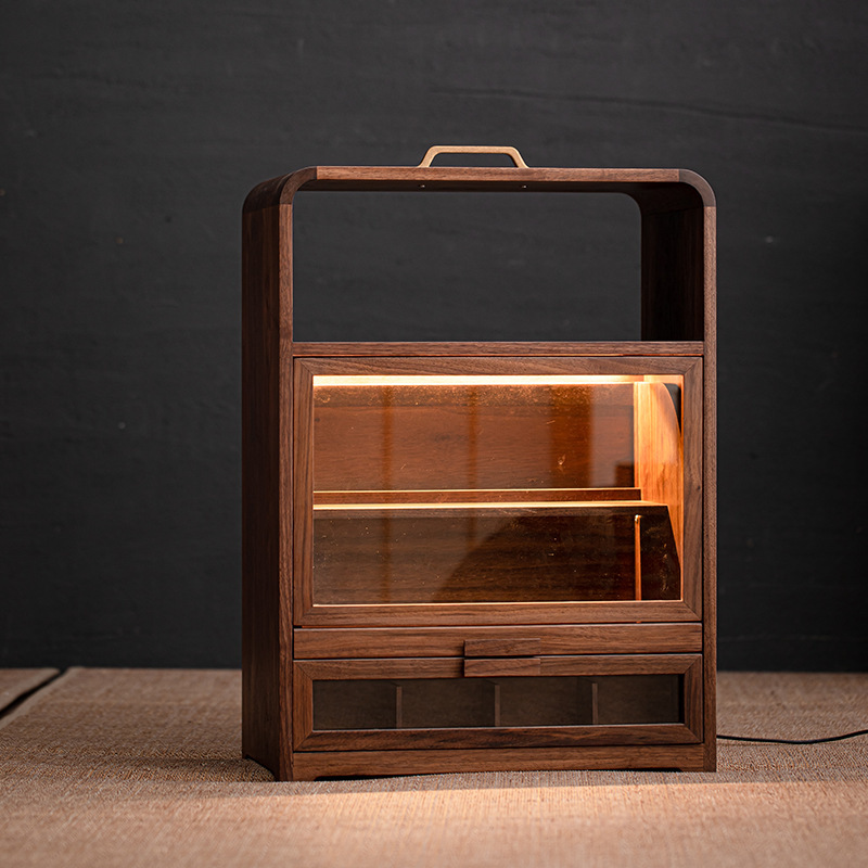 Black Walnut Solid Wood Desktop Small Household Multi-Functional Storage Cabinet Glass Storage Rack Coffee Display Cabinet Dental Article Black Walnut Solid Wood Desktop Small Household Multi-Functional Storage Cabinet Glass Storage Rack Coffee Display Cabinet Dental Article