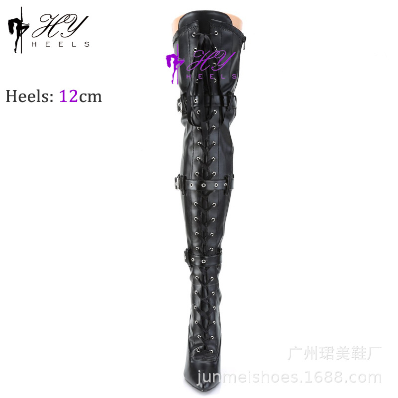 Bốt nữ cổ dài quá đầu gối gót nhọn 12cm khóa mặt mờ — Màu đen, Không trả lại hoặc trao đổi, Màu bạc
