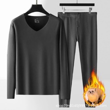 貂绒德绒保暖内衣男生抗菌发热秋衣秋裤腈纶套装V领无痕打底保温