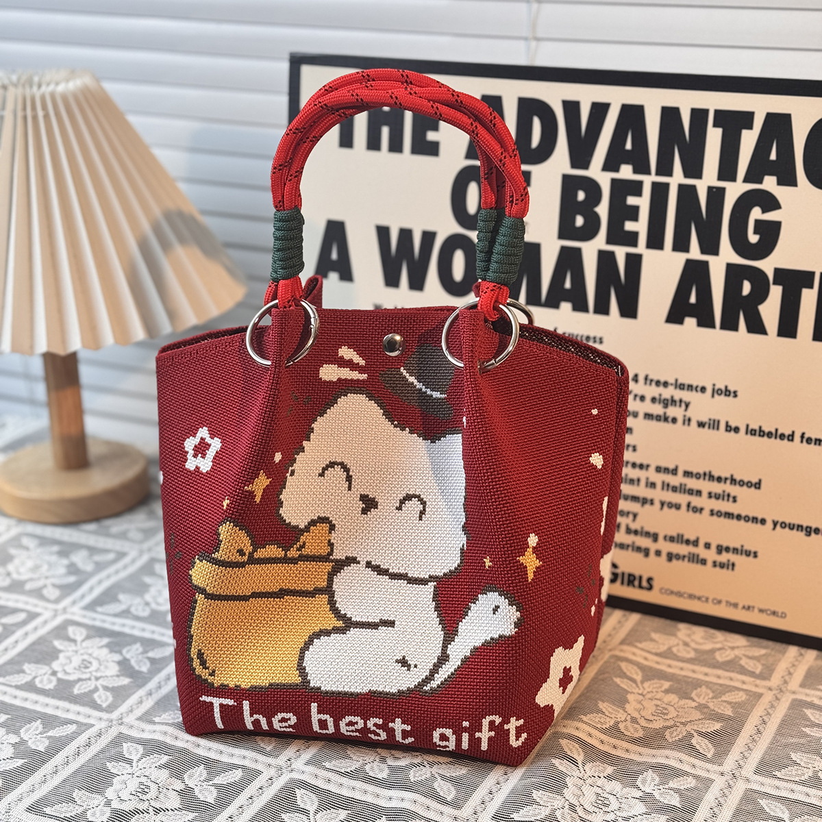 ニットハンドバッグ、ニッチデザインバケットバッグ、トートバッグ、ハンドバッグ、カジュアルで多用途なショルダーバッグ、ニットポータブルバッグ