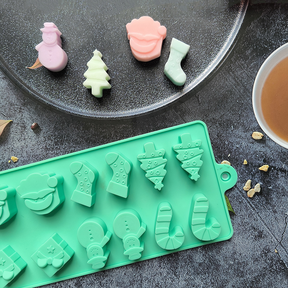12 molde de pastel de silicona chocolate de Navidad 451 muñeco de nieve calcetines árbol DIY dulces moldes de hielo para hornear