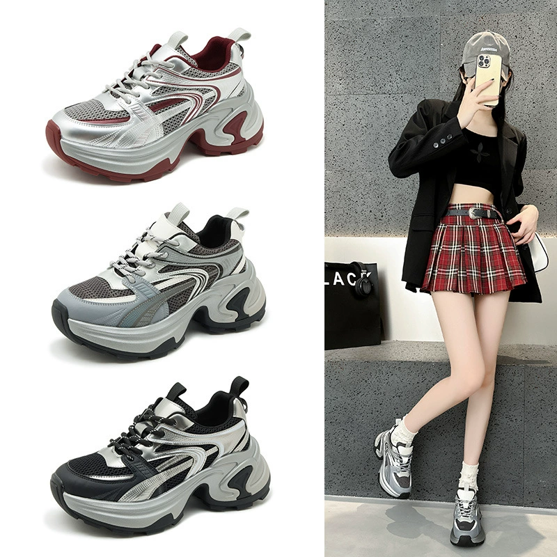 2024 осень новая модная обувь папы дикие повседневные кроссовки толстый фон кексы женские туфли