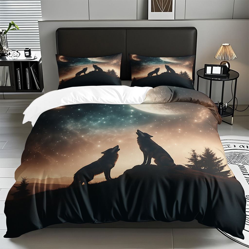 Impresión digital de patrón de lobo abrasivo conjunto de edredón suave transfronterizo pro-piel TEMU JIT venta directa de fábrica preferida