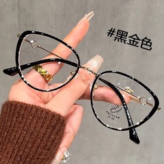 韓国メイラードブラウンキャットアイ近視メガネ女性用、度付きレンズ付き、超軽量抗青色光メイクアップアイフレーム