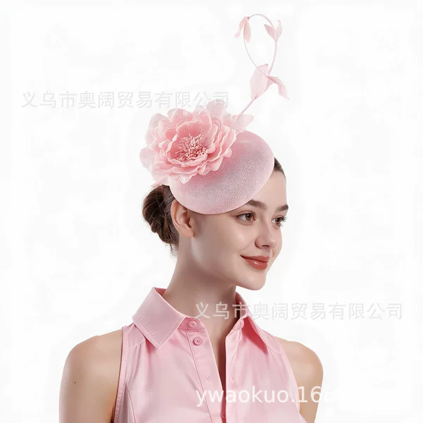 Cross-border European and American horse racing, ball, and wedding dress bridal headpieces, fashionable linen hats, and exaggerated linen-style hair accessories, wholesale