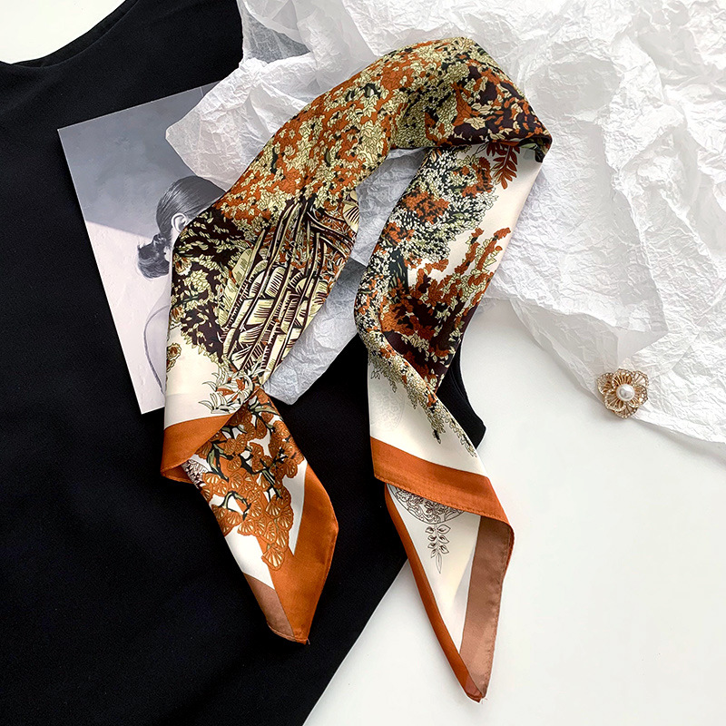 Bufanda de seda, bufanda cuadrada, sentido avanzado, nueva bufanda de seda de simulación, chal estampado, bufanda decorativa de todo fósforo, pañuelo en la cabeza, cinturón para el cabello, cabello atado