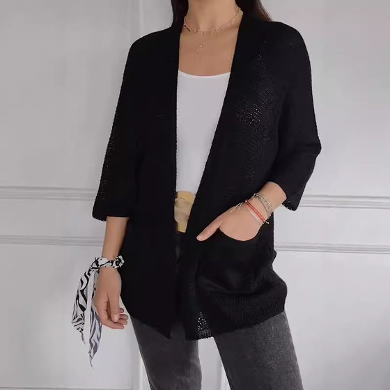 European and American 2024 New Independent Wish Women's Waffle Nine-point Sleeve Urban Casual Cardigan Jacket