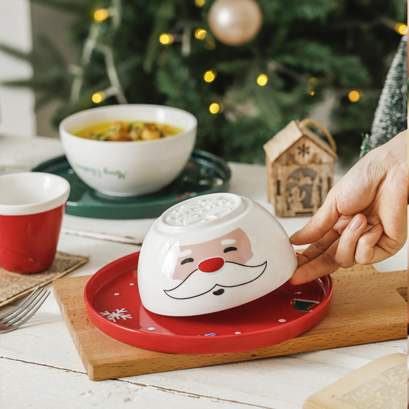 創意新品クリスマス陶磁器食器セット祭りプレゼント家庭用釉薬下彩ステーキ皿口杯茶碗セット|undefined