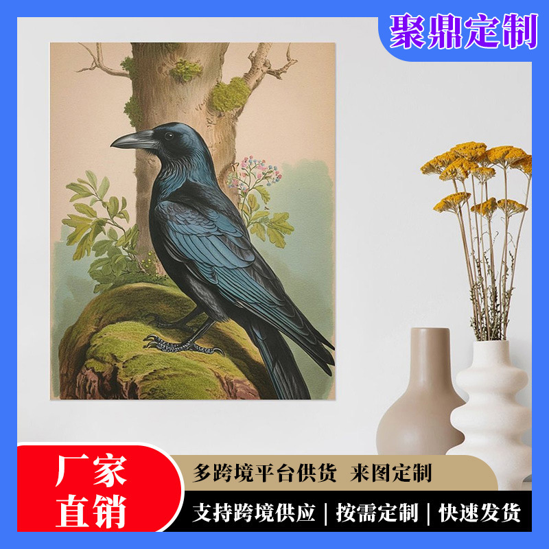 Cross-Border Factory Direct Sales Crow Canvas Painting Living Room Decorative Painting Restaurant Animal Hanging Painting Canvas Painting Core Without Frame