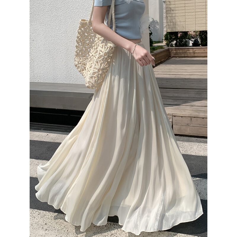 Flowing Gauze Skirt, Light Luxury and High-End Feel, Women's 2026 New High-Waisted Slimming A-Line Skirt, Elegant Long Skirt with a Large Hem Flowing Gauze Skirt, Light Luxury and High-End Feel, Women's 2026 New High-Waisted Slimming A-Line Skirt, Elegant Long Skirt with a Large Hem