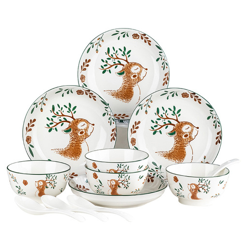 Internet celebrity ceramic bowl Japanese tableware underglaze color bowl and dish set household bowl and dish bowl and chopsticks set gift