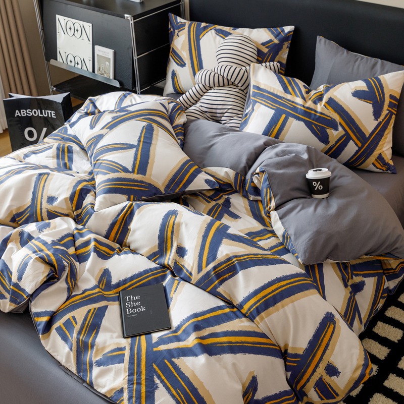 Cama de algodón de cuatro piezas, nueva sábanas de dormitorio de algodón, colchón doble, ropa de cama de tres piezas, impresión de alta calidad de cuatro piezas