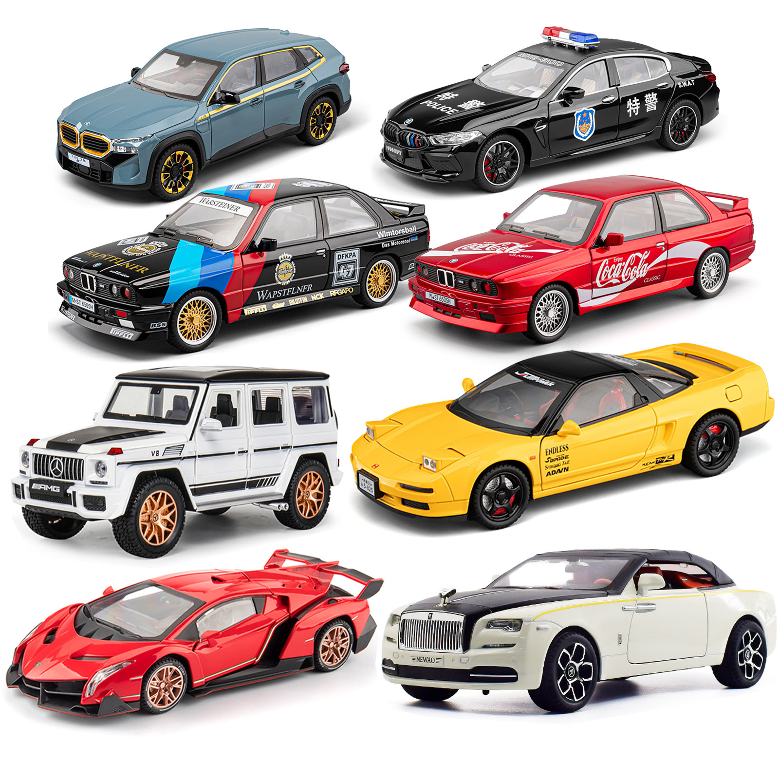 1/24合金汽车模型回力声光开门男孩玩具夜市摆摊地推小玩具批发