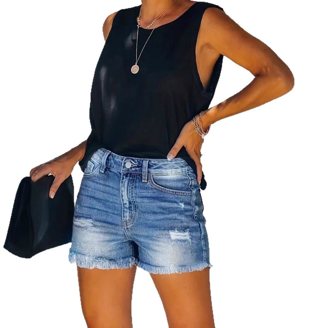Shorts de Mezclilla para Mujer de Mezclilla de Algodón, Cintura Media, Corte Recto