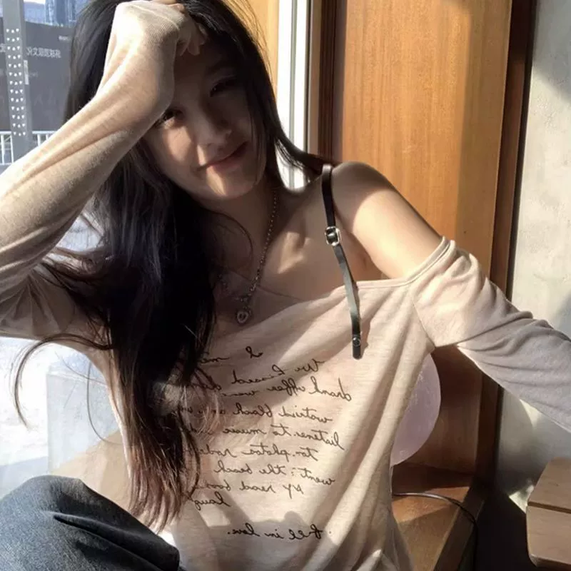 Внешняя торговля новый солнцезащитный блузка с открытыми плечами с длинными рукавами женская летняя тонкая буква свободный шикарный топ