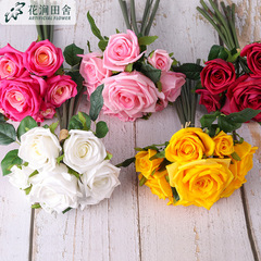 仿真花 玫瑰 手感保湿家居客厅卧室装饰婚庆布置假花玫瑰花 批发