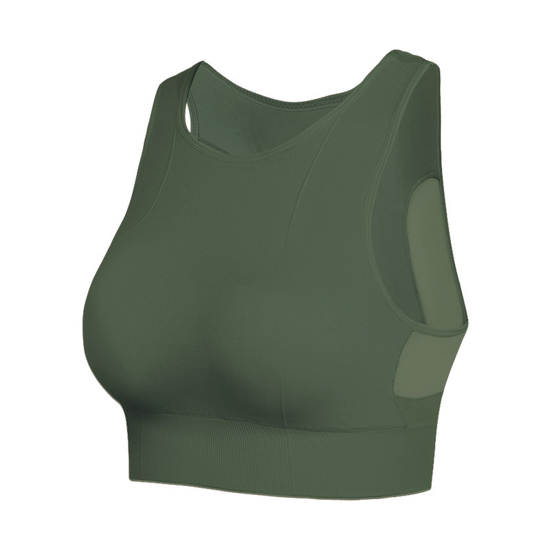 Sujetador deportivo de doble capa (sin aros) con espalda de malla, transpirable, de secado rápido, para yoga, gimnasio o running.