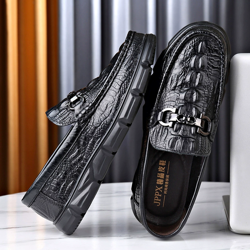 Осенняя Новая мужская повседневная обувь с крокодиловым узором, Мужская британская кожаная обувь без шнуровки, мягкий нижний верхний слой, обувь в Воловий горох, мужская мода