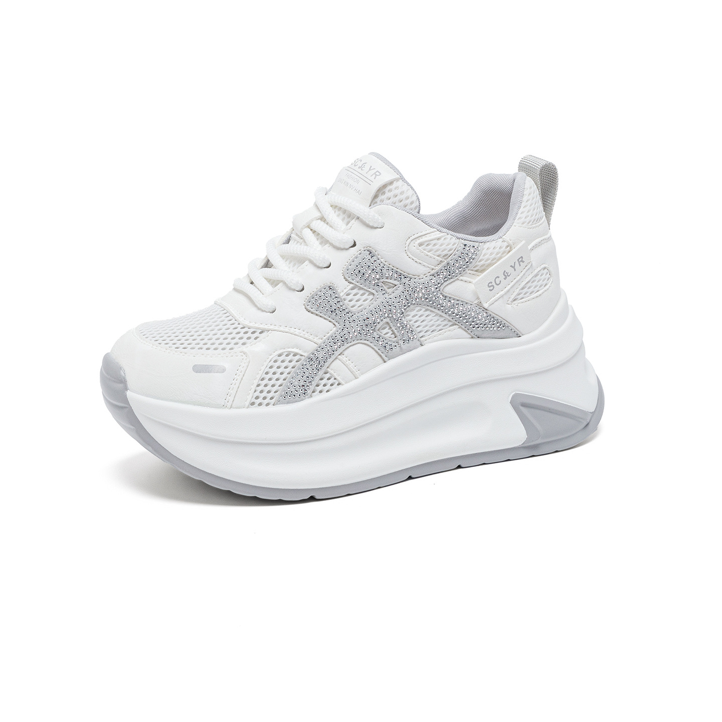 Giày sneaker nữ đế dày tăng chiều cao lưới thoáng khí mùa hè phong cách thể thao — M2916-2 Vàng kem, M2916-2 Xám kem, M2916-2 Xám