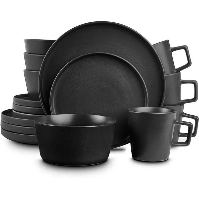 European and American Creative Light Luxury American Plate Cup Retro Black Glaze Bowl Plate Set of 16 Pieces Custom Made Tableware