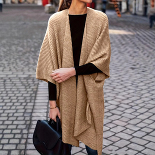 2025 Autumn and Winter European and American New Style Lazy Style Mesh Cut Out Large Shawl Women's 26-Count Five-Needle Knitted Jacket Cloak