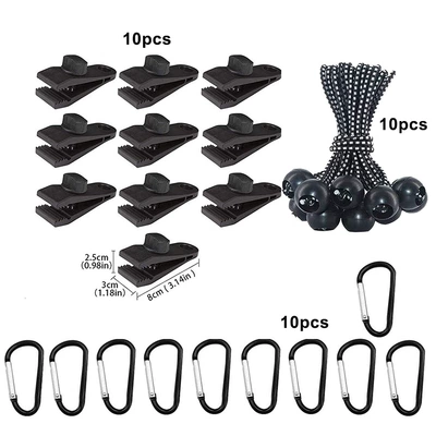 Hook Nylon Tent Clip Windproof – Çadırlar - 10-tent-clips-10-black-and-white-ropes-10-d-shaped-black-double