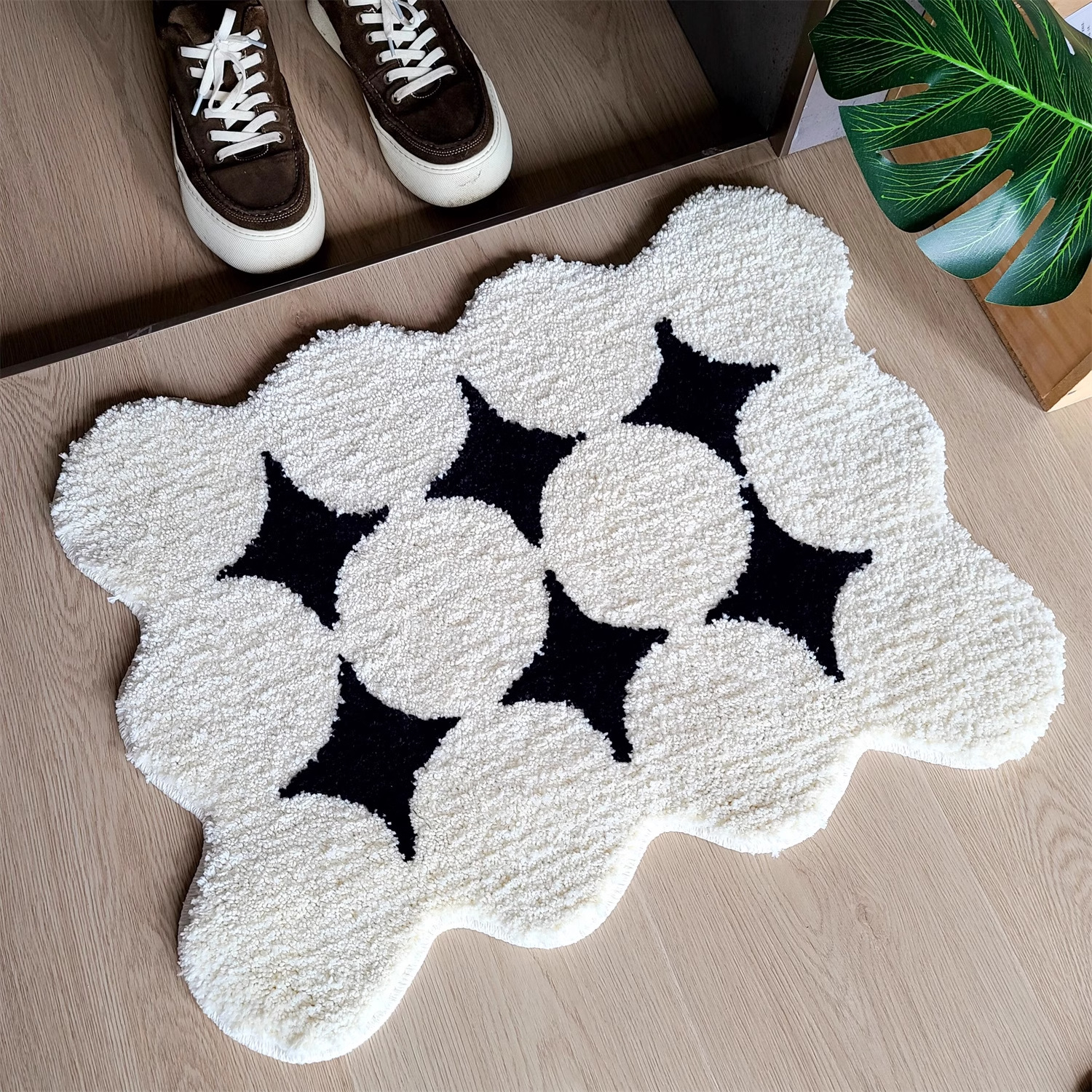 Alfombra de piso de baño anti-deslizante de seda negra y blanca, alfombra de piso de piso de baño doméstica de cachemira espesa