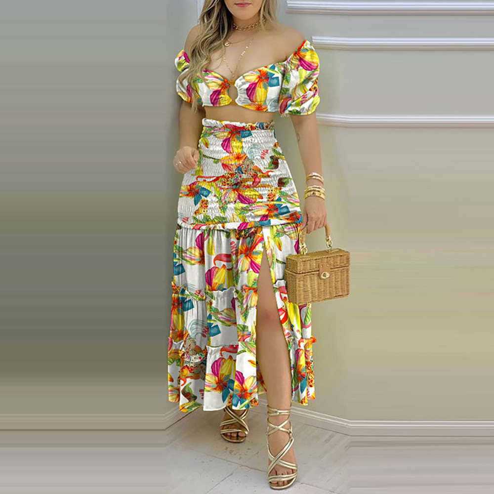 2026 New Spring Women's Clothing, Cross-Border European And American Fashion Outfit, INS Style Printed Slit Skirt Set_ecoleips.com
