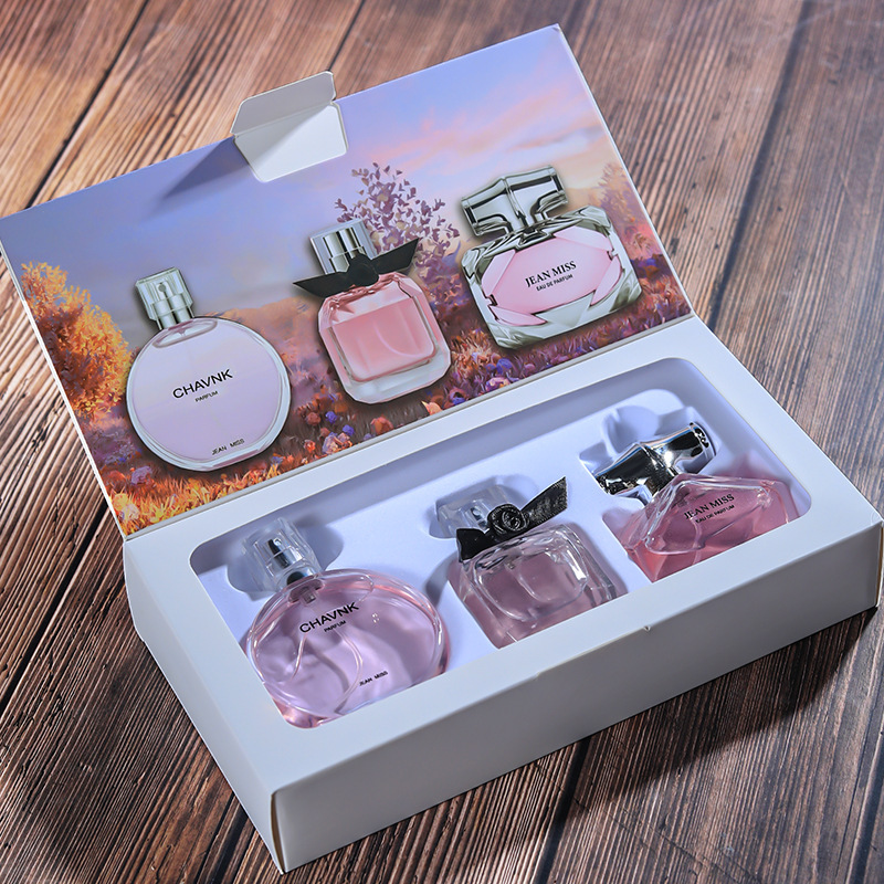 (Wholesale), fashionable set, perfume, gift box with a light fragrance, 3 piece set, long lasting light fragrance