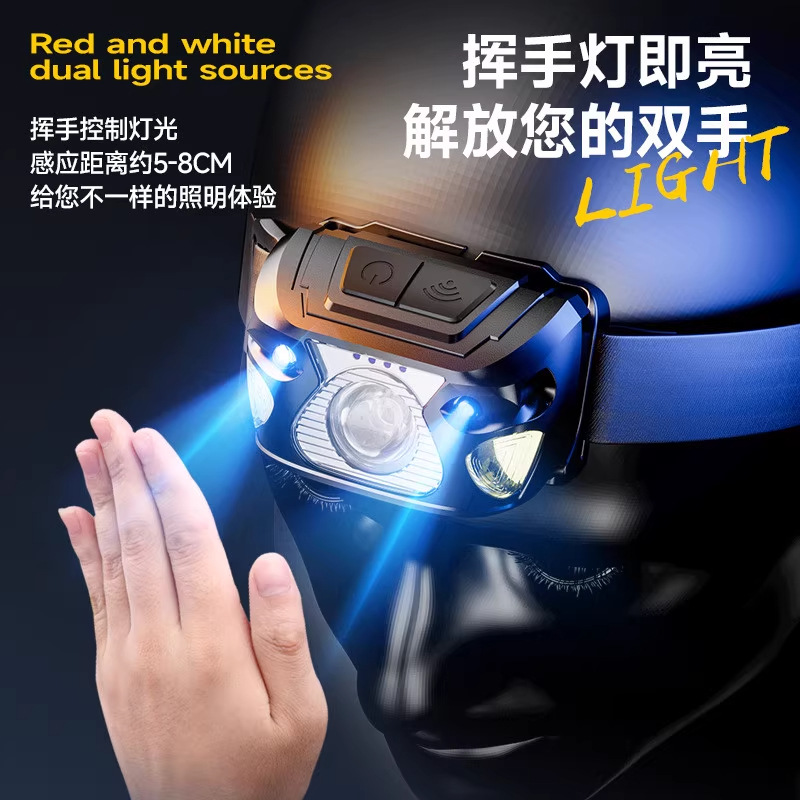 Luz fuerte sensor LED usb carga larga batería faro de pesca mini luz de trabajo de conducción al aire libre ilumina roja image 4