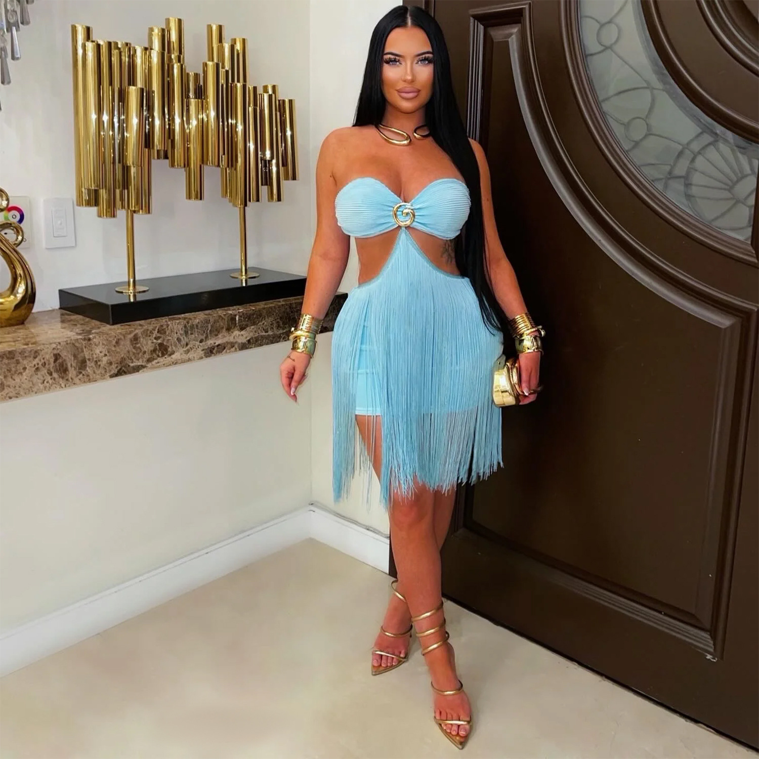 C7741 Aliexpress transfronterizo Amazon 2026 nuevo vestido de mujer con bordas de pecho vestido de fiesta de discoteca image 4
