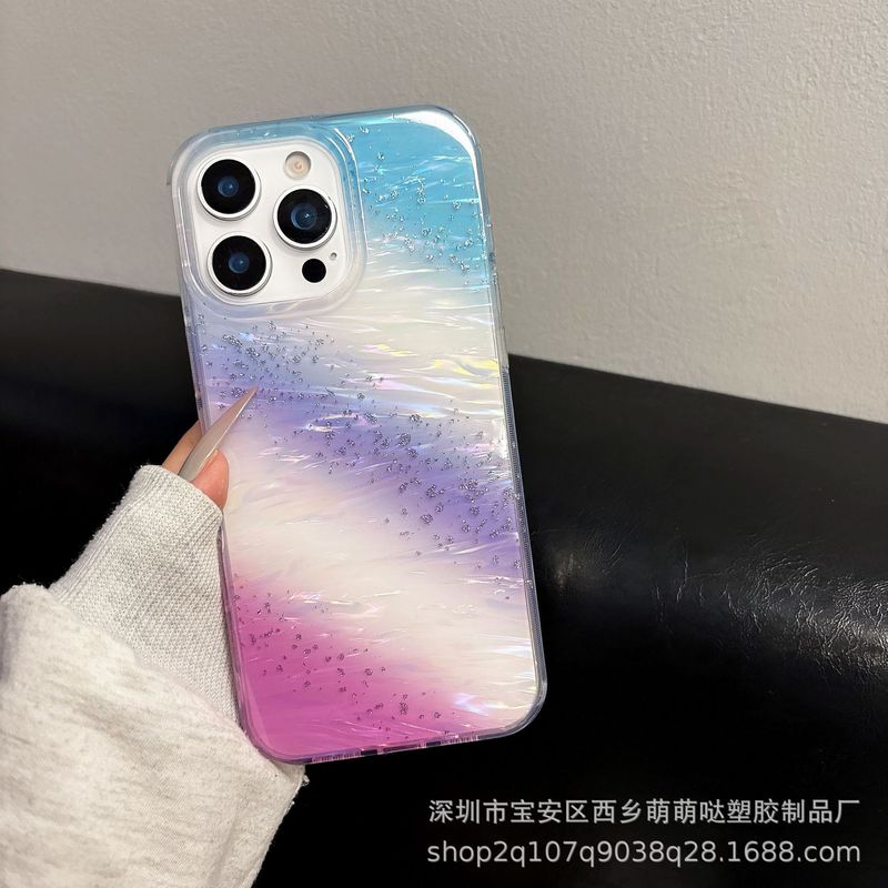 レーザーグラデーションギャラクシーシェルパターンiPhone14/13に適した12Apple 16/15PROMAXプラチナ携帯電話ケース|undefined
