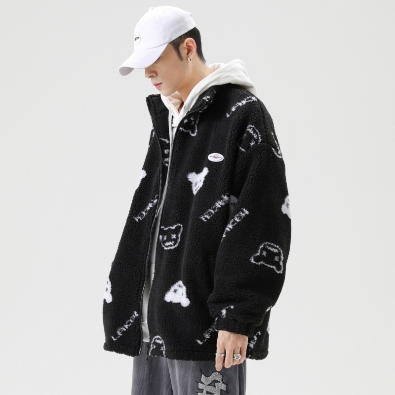 冬季潮流新款加绒加厚男士卫衣羊羔绒保暖休闲拉链开衫冬季外套男|ms