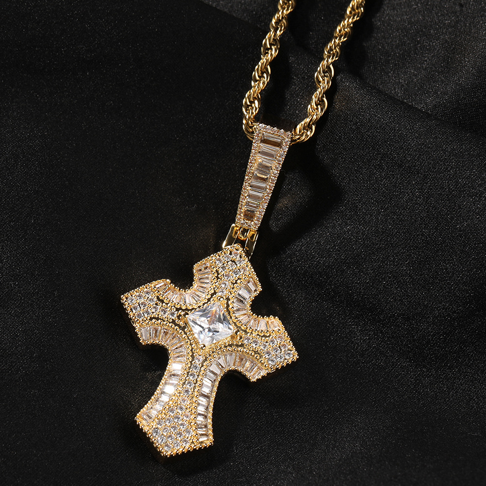 Hip-hop Cross Copper Plating Inlay Zircon Men's Pendant Necklace display picture 7