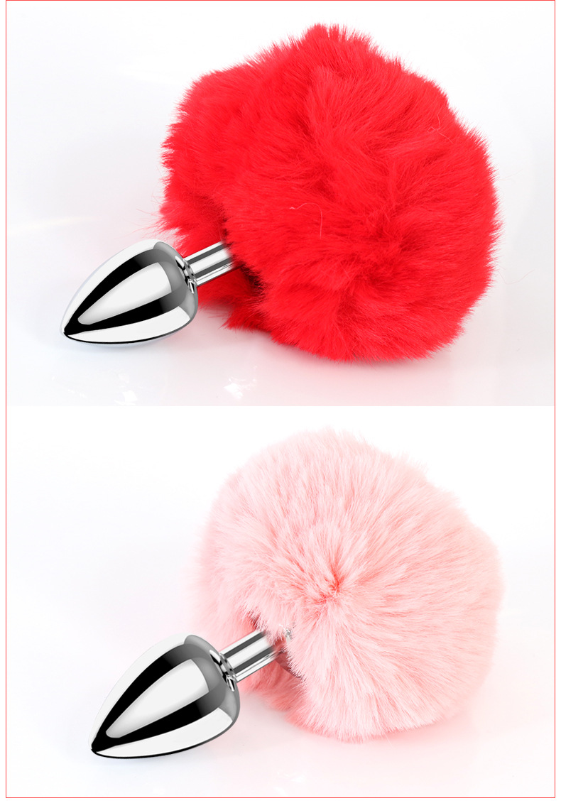 Pink Metal Rabbit Tail Anal Plug for Adult Couples — detail image 6