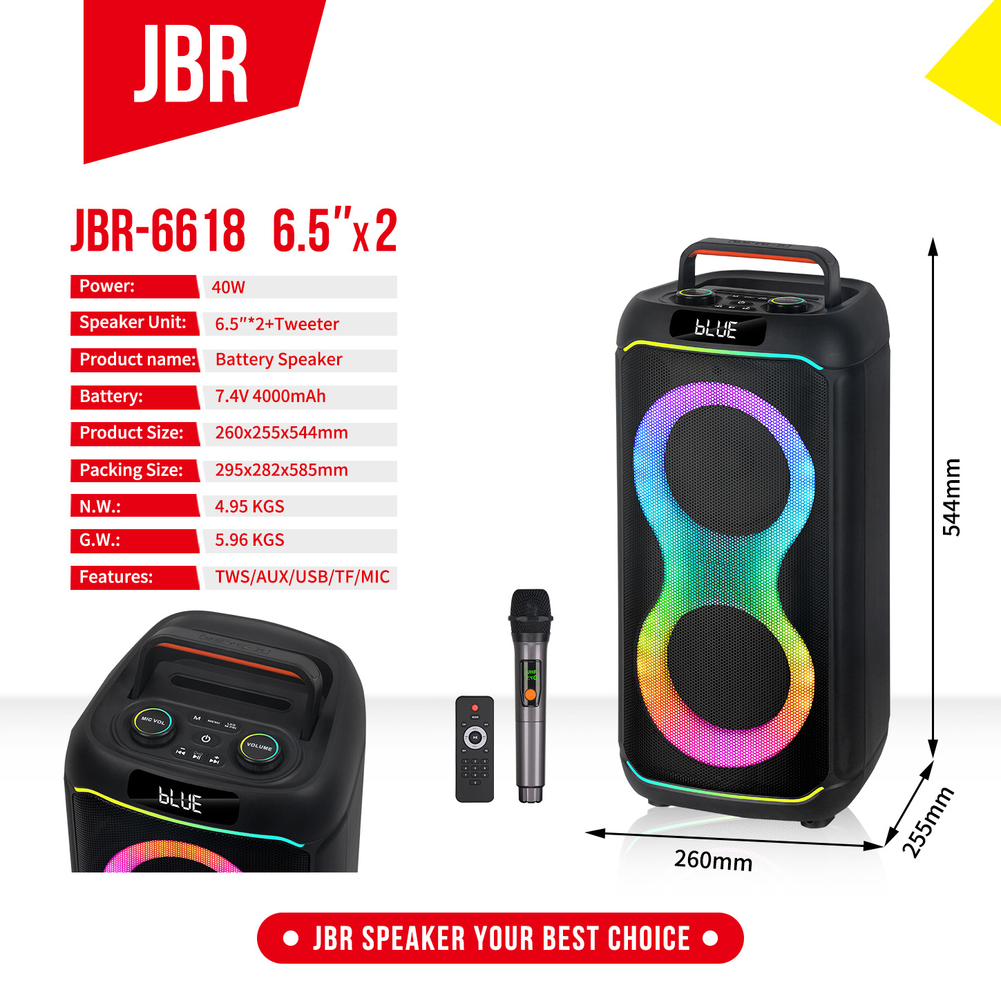Fábrica fuente agente de reclutamiento JBR - 6618 altavoces Bluetooth inalámbricos al aire libre de 6.5 pulgadas portátiles de sonido K-Song
