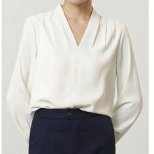 女款V领衬衫长袖轻熟设计气质西装职业装休闲衬衫高定雪纺爆款衫