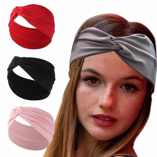 New European and American Crossed Knot Head Scarf, Solid Color Sports Yoga Sweat Headband for Women