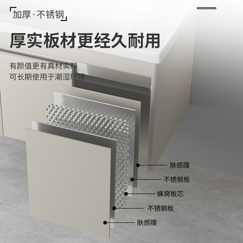 Acero inoxidable 304 pequeño apartamento baño Baño gabinete combinación lavado Mesa lavabo de cerámica integrado lavabo