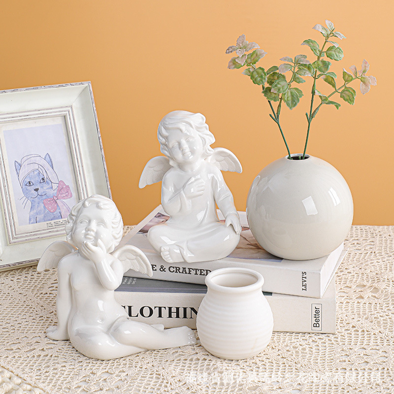 화이트 엔젤 장식품 유럽 스타일 아메리칸 스타일 데스크탑 웨딩 소품 장식 날개 스프레더 귀여운 결혼식 생일 선물