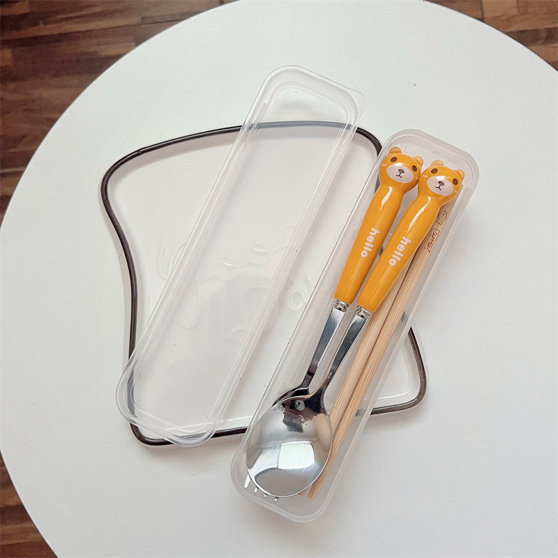노란 곰 포크 젓가락 (투명 상자)