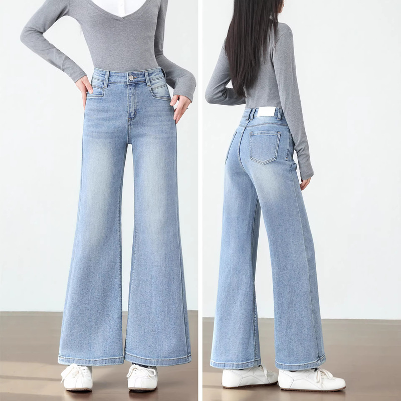 Light-Colored Flared Jeans Straight-Leg Pants for Women Spring 2026 New High-Waisted Petite Cropped Pants Slightly Flared Pants